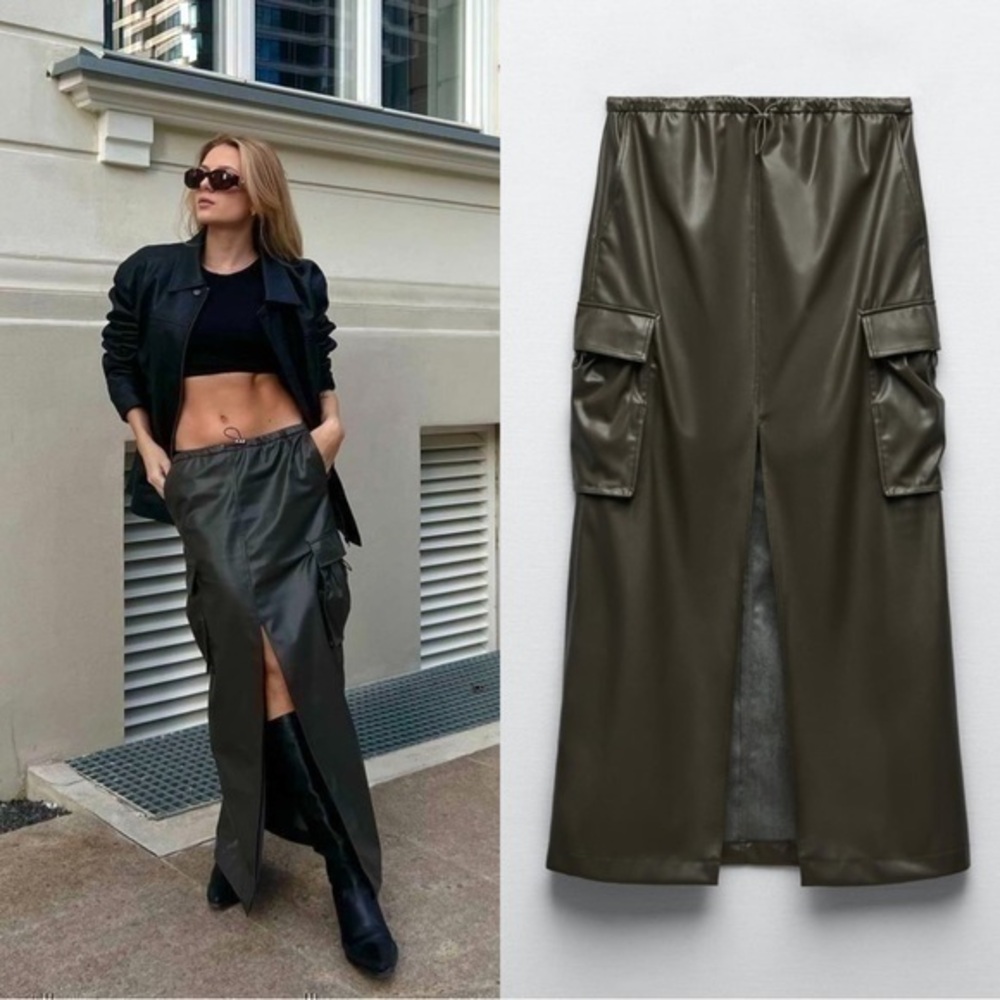 BLOGGERS FAVORITE NWT Zara Faux Leather Cargo Skirt
